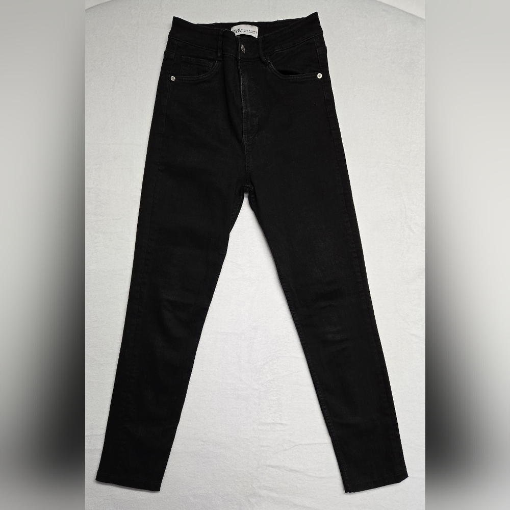 Zara 4 Black High Waisted Rise Super Skinny Jeans 5 Pocket Zipper Fly